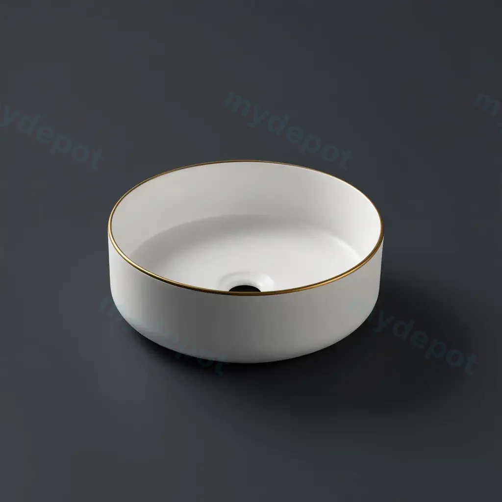 360*360*125mm Matte White With Gold Rim Above Counter Basin(32mm Nonoverflow)
