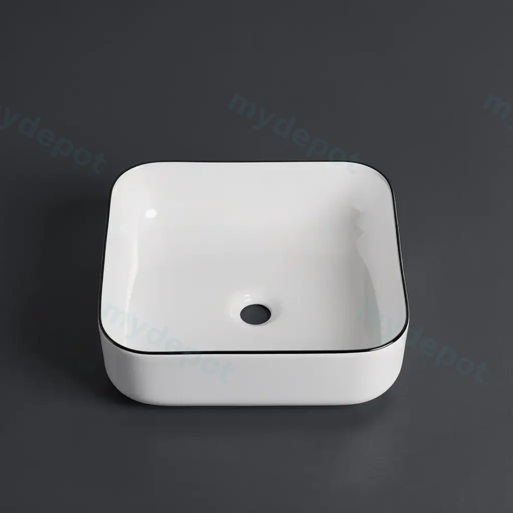 [41668] 385*385*140mm Gloss White With Black Rim Above Counter Basin(32mm Nonoverflow)