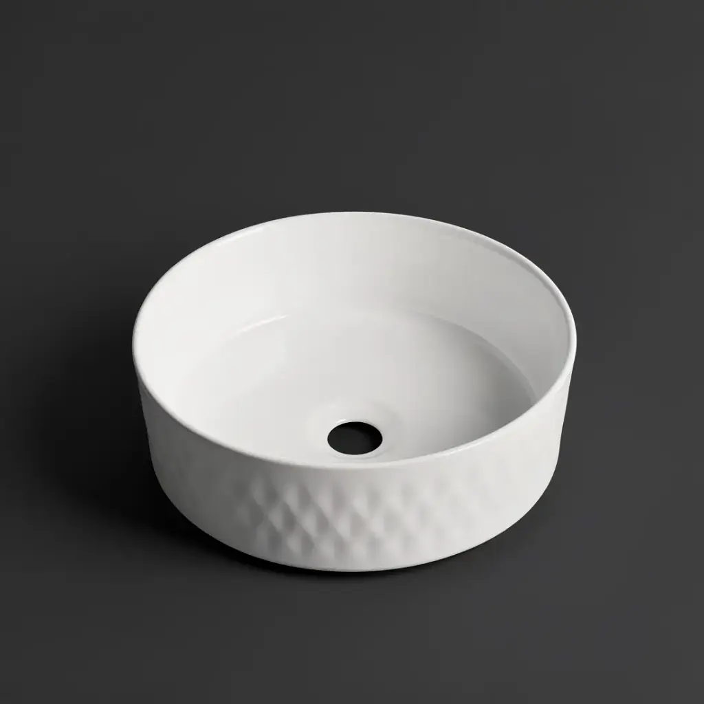 [41670] 365*365*120mm Gloss White With Diamond Design Above Counter Basin(32mm Nonoverflow)