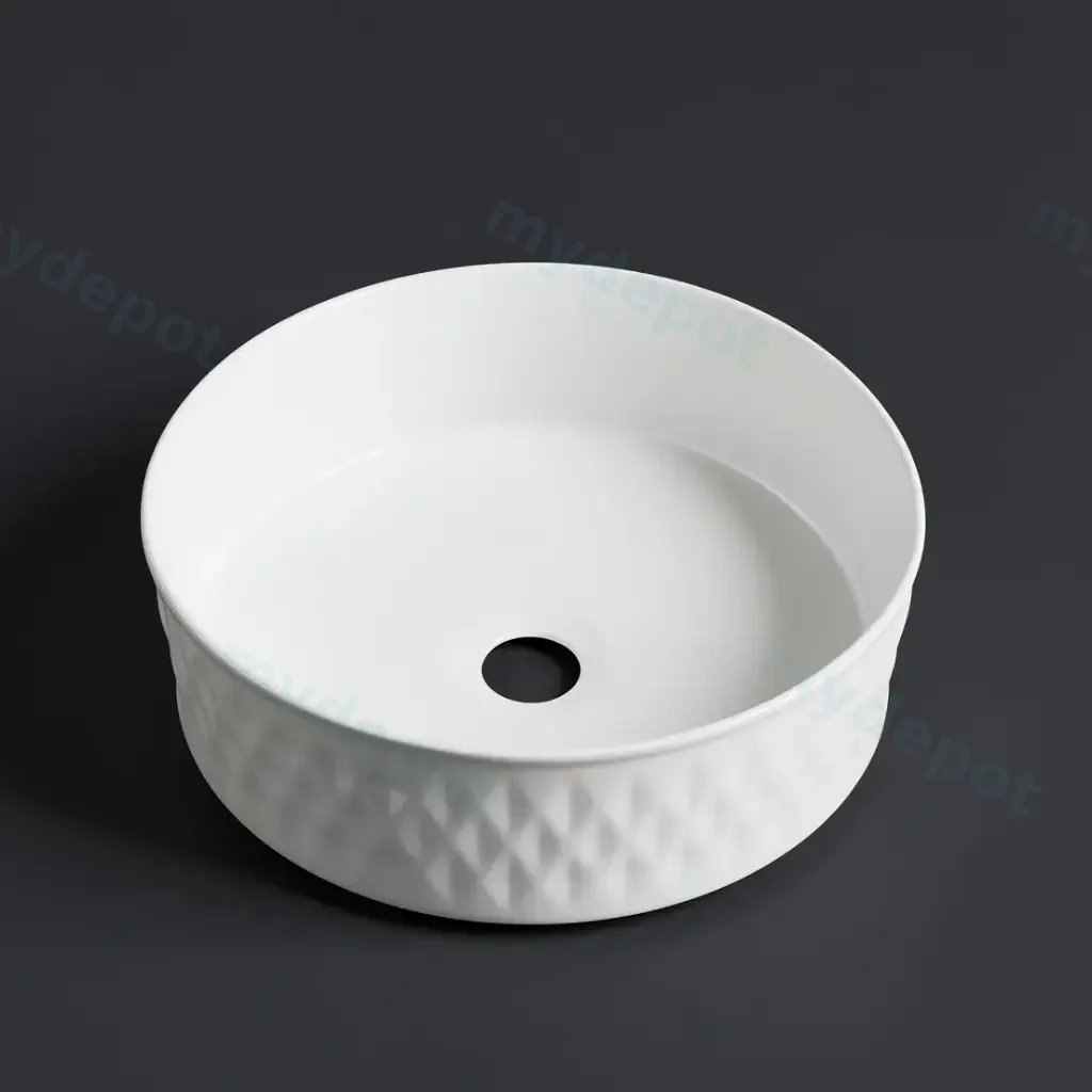 [41671] 365*365*120mm Matte White With Diamond Design Above Counter Basin(32mm Nonoverflow)