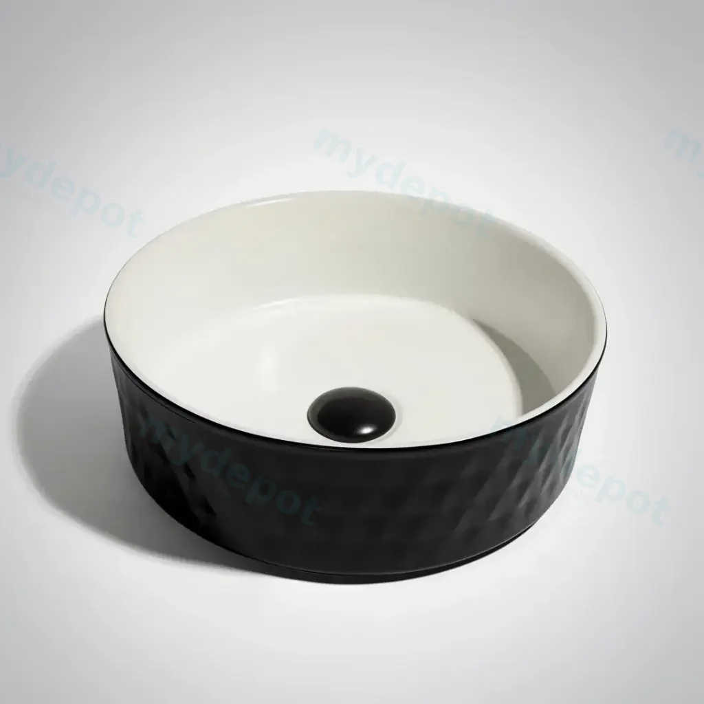 [41672] 365*365*120mm Matte Black Exterior Finish & Matte White Interior Finish With Diamond Design Above Counter Basin(32mm Nonoverflow)