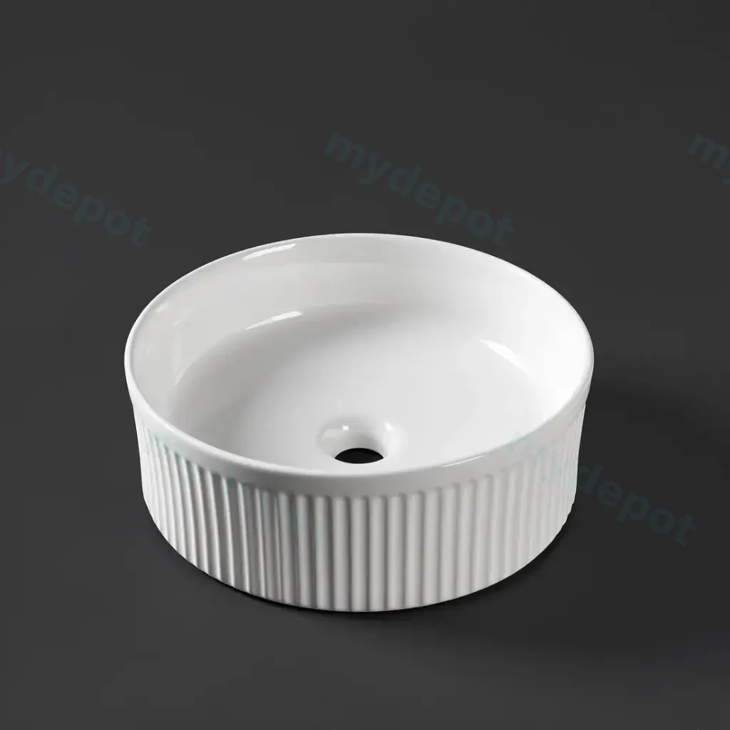 [41673] 370*370*130mm Gloss White With Fluted Design Above Counter Basin(32mm Nonoverflow)