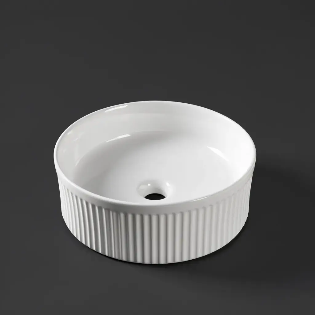 370*370*130mm Gloss White With Fluted Design Above Counter Basin(32mm Nonoverflow)