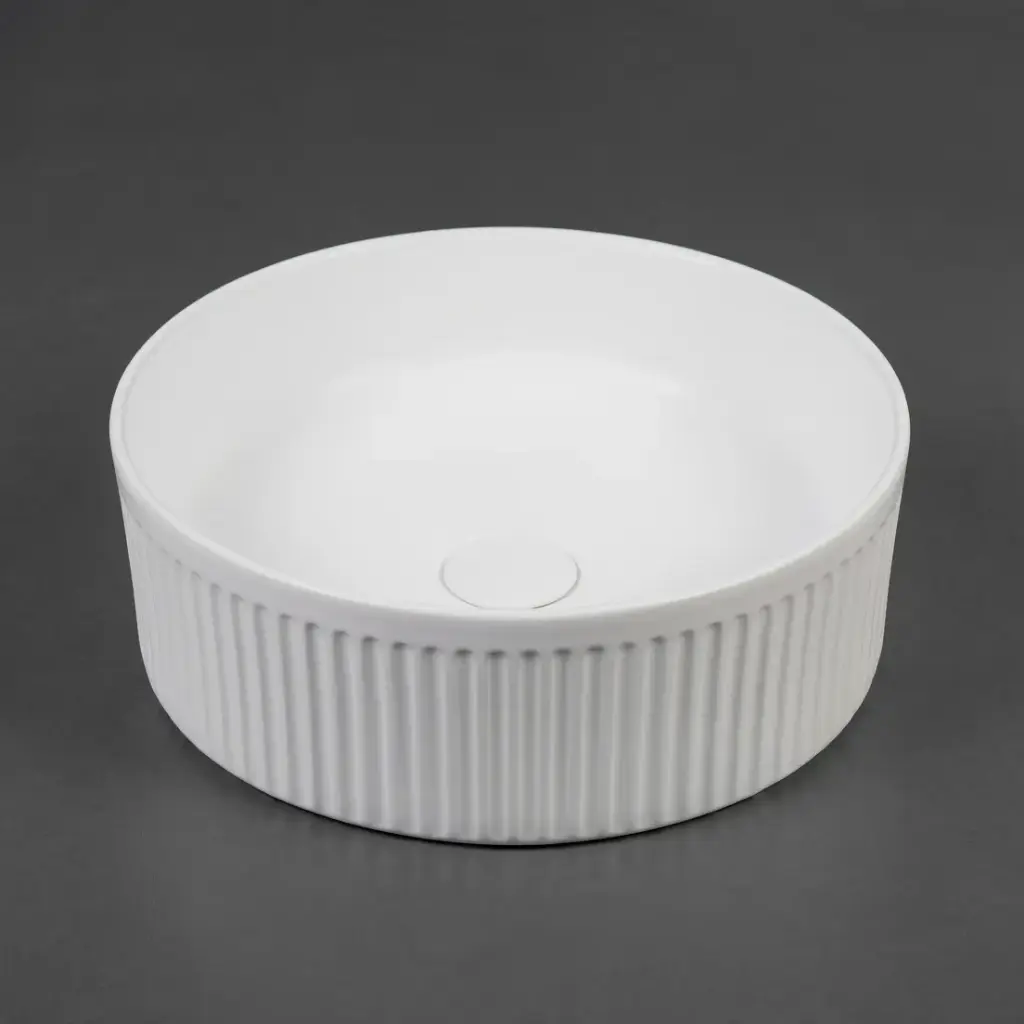 [41674] 370*370*130mm Matte White With Fluted Design Above Counter Basin(32mm Nonoverflow)
