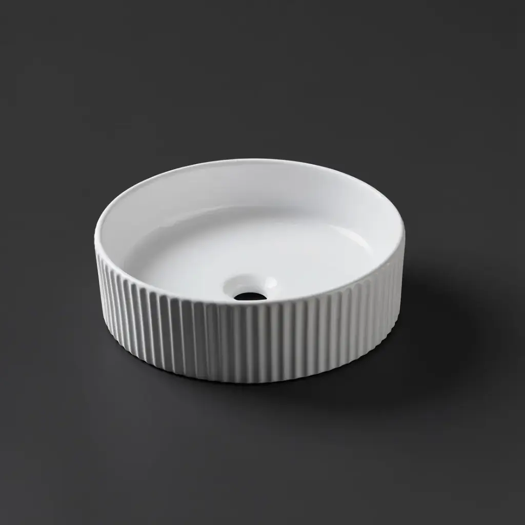 400*400*125mm Gloss White With Fluted Design Above Counter Basin(32mm Nonoverflow)