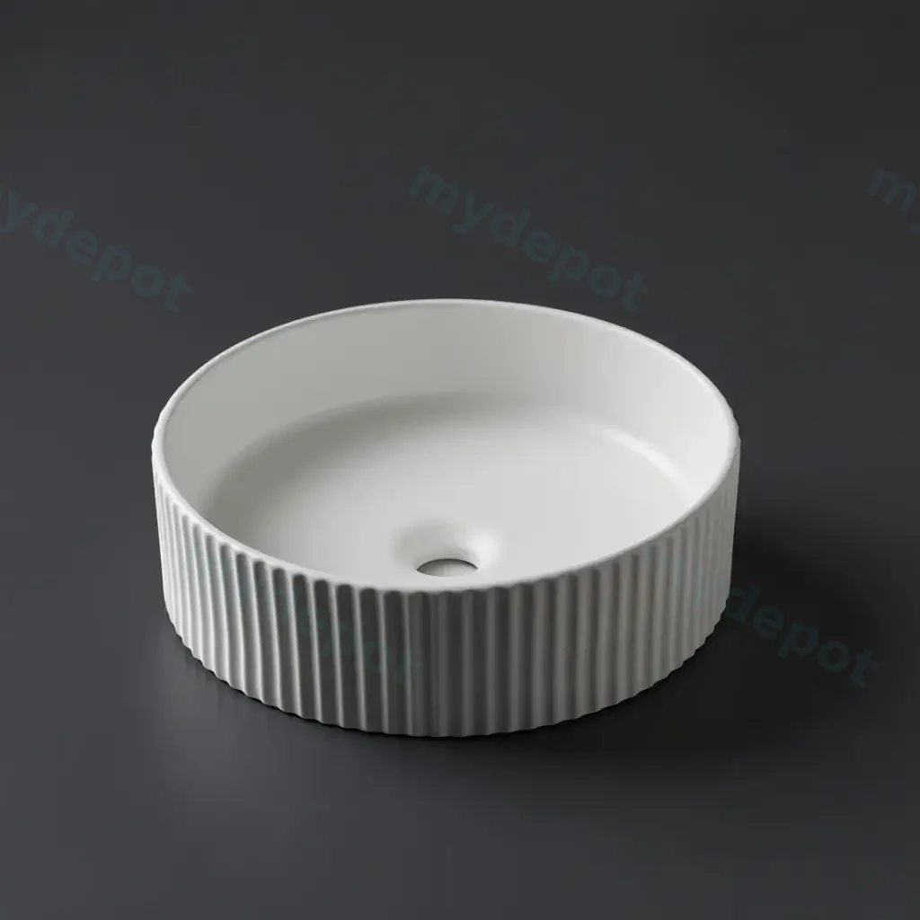 [41676] 400*400*125mm Matte White With Fluted Design Above Counter Basin(32mm Nonoverflow)