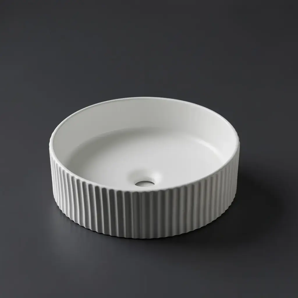 400*400*125mm Matte White With Fluted Design Above Counter Basin(32mm Nonoverflow)