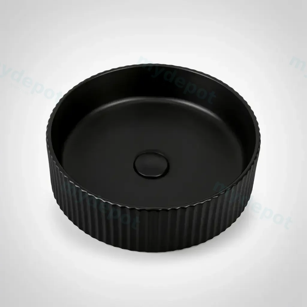 [41677] 400*400*125mm Matte Black With Fluted Design Above Counter Basin(32mm Nonoverflow)