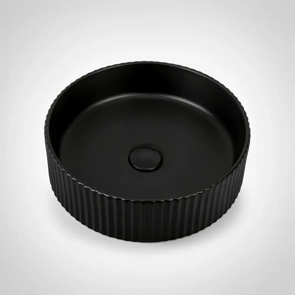 [41677] 400*400*125mm Matte Black With Fluted Design Above Counter Basin(32mm Nonoverflow)