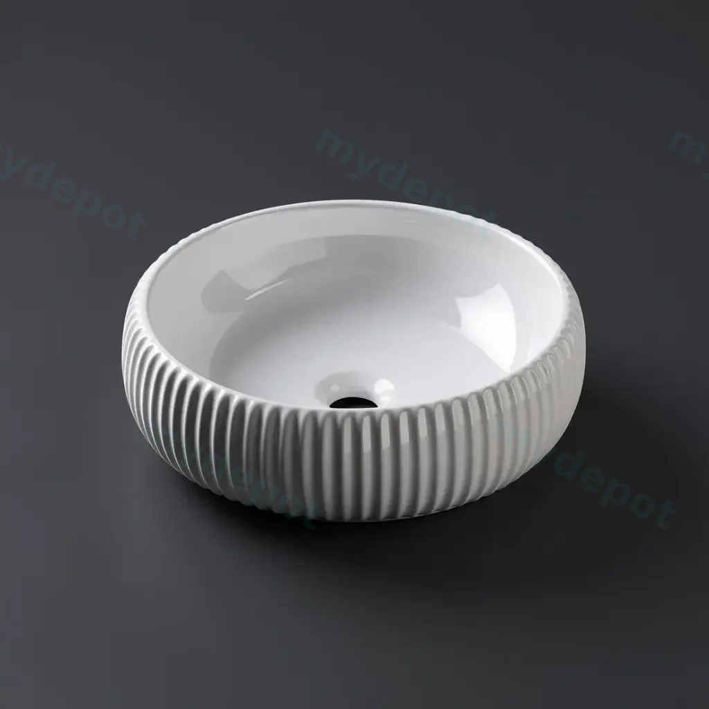 420*420*125mm Gloss White With Fluted Desig Abover Counter Basin(32mm Nonoverflow)
