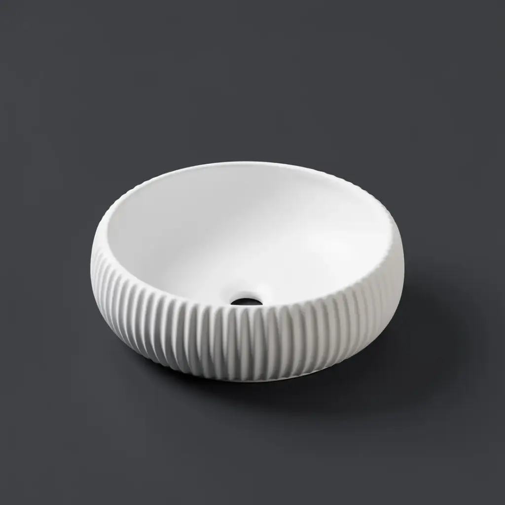 [41679] 420*420*125mm Matte White With Fluted Design Above Counter Basin(32mm Nonoverflow)
