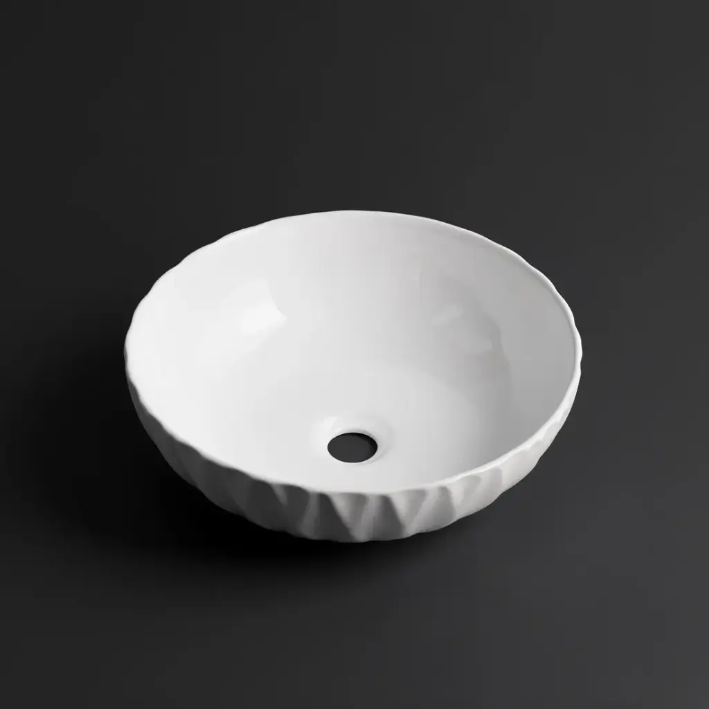 [41683] 395*395*120mm Gloss White Above Counter Basin(32mm Nonoverflow)