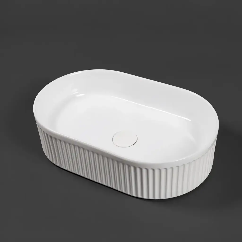 [41685] 490*310*130mm Gloss White With Fluted Design Above Counter Basin(32mm Nonoverflow)