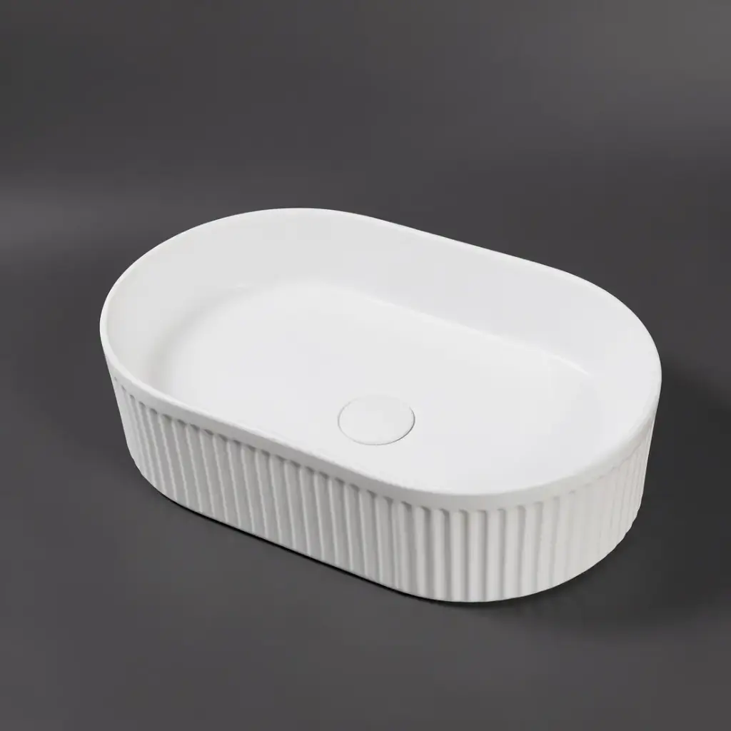 [41686] 490*310*130mm Matte White With Fluted Design Above Counter Basin(32mm Nonoverflow)