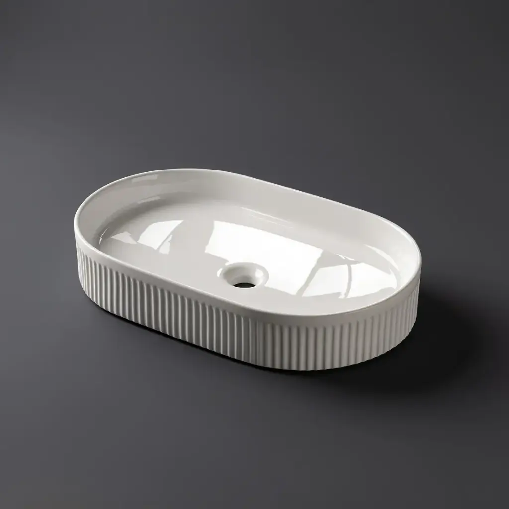 [41691] 580*360*100mm Gloss White With Fluted Design Above Counter Basin(32mm Nonoverflow)