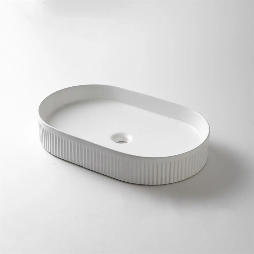 [41692] 580*360*100mm Matte White With Fluted Design Above Counter Basin(32mm Nonoverflow)