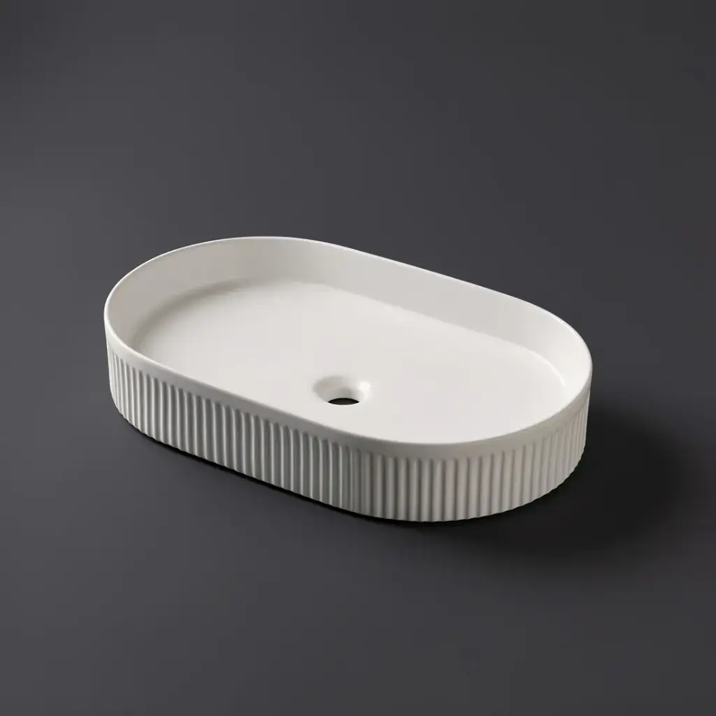 [41692] 580*360*100mm Matte White With Fluted Design Above Counter Basin(32mm Nonoverflow)
