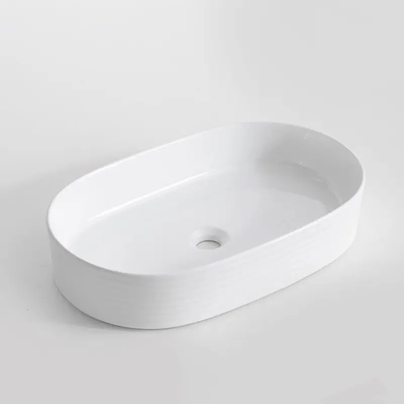 [41693] 600*380*125mm Gloss White With Fluted Design Above Counter Basin(32mm Nonoverflow)