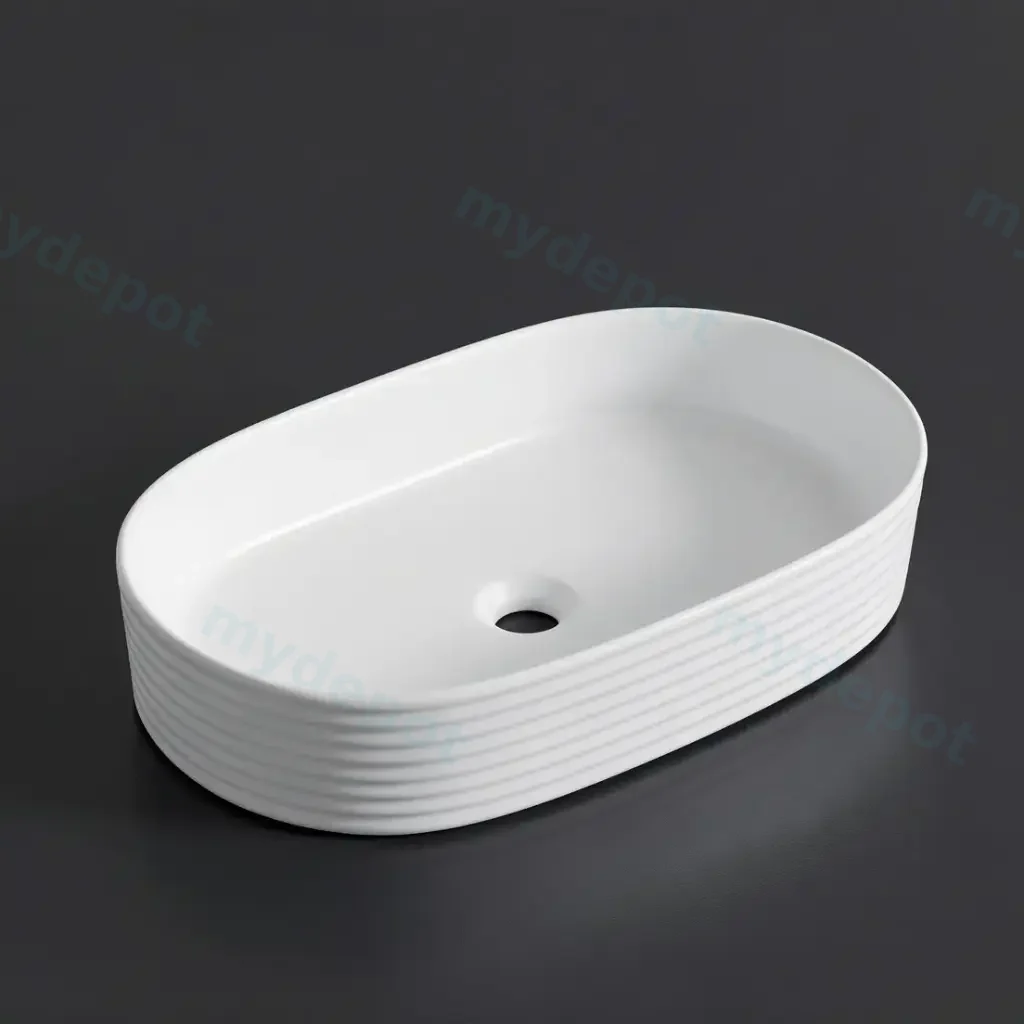 600*380*125mm Matte White With Fluted Design Above Counter Basin(32mm Nonoverflow)