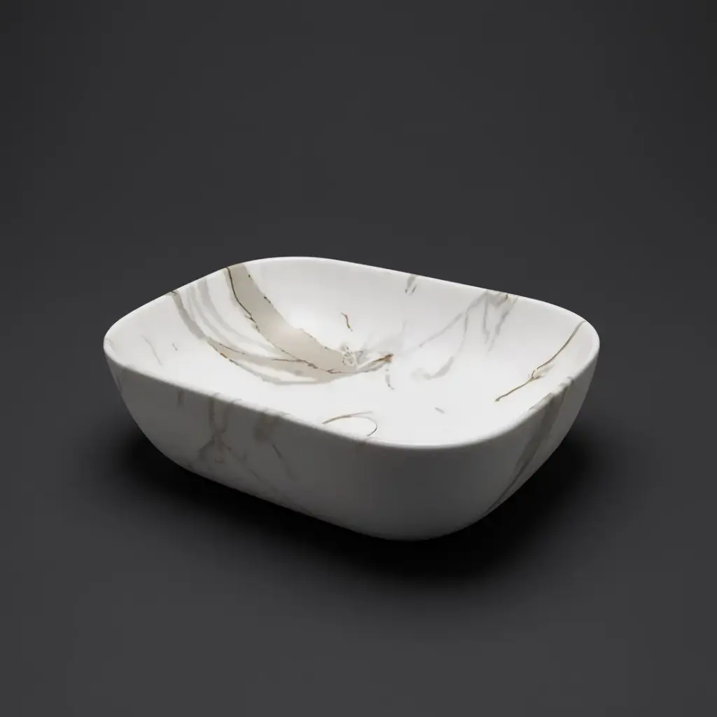 460*330*130mm Matte White With Carrara Design Above Counter Basin(32mm Nonoverflow)