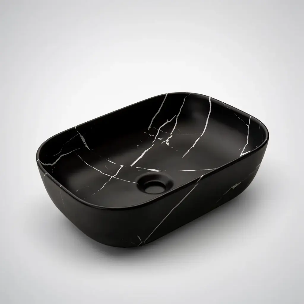 455*320*135mm Matte Black With Carrara Design Above Counter Basin(32mm Nonoverflow)