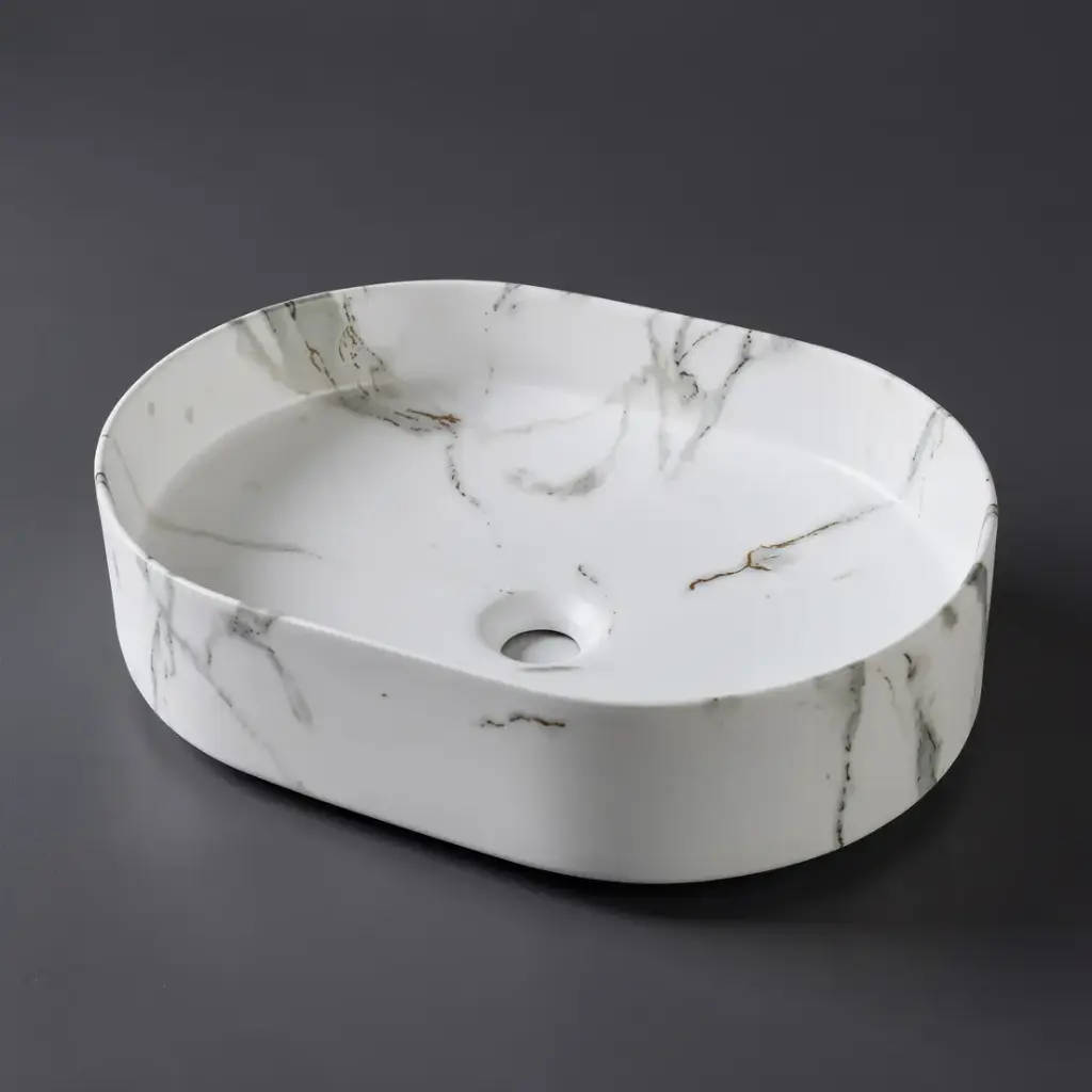 520*370*135mm Matte White With Carrara Design Above Counter Basin(32mm Nonoverflow)