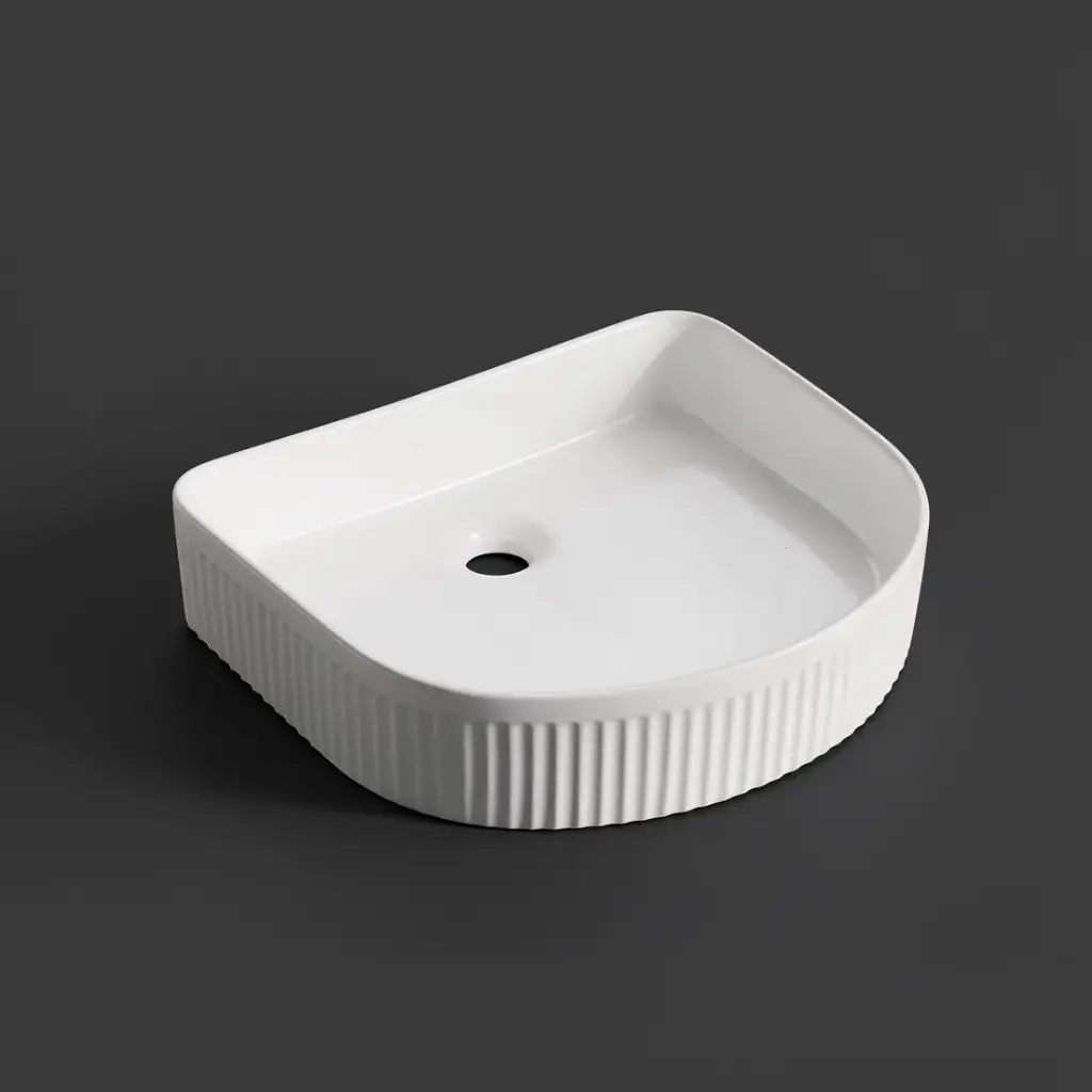 415*365*100mm Gloss White With Fluted Design Above Counter Basin(32mm Nonoverflow)
