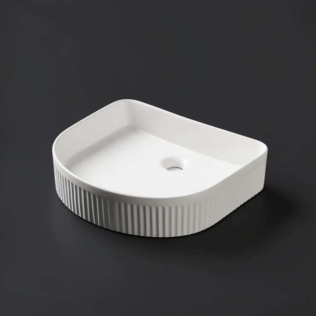 415*365*100mm Matte White With Fluted Design Above Counter Basin(32mm Nonoverflow)