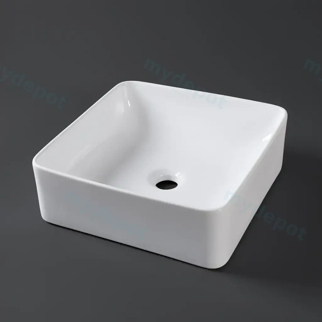 370*370*130mm Gloss White Above Counter Basin(32mm Nonoverflow)