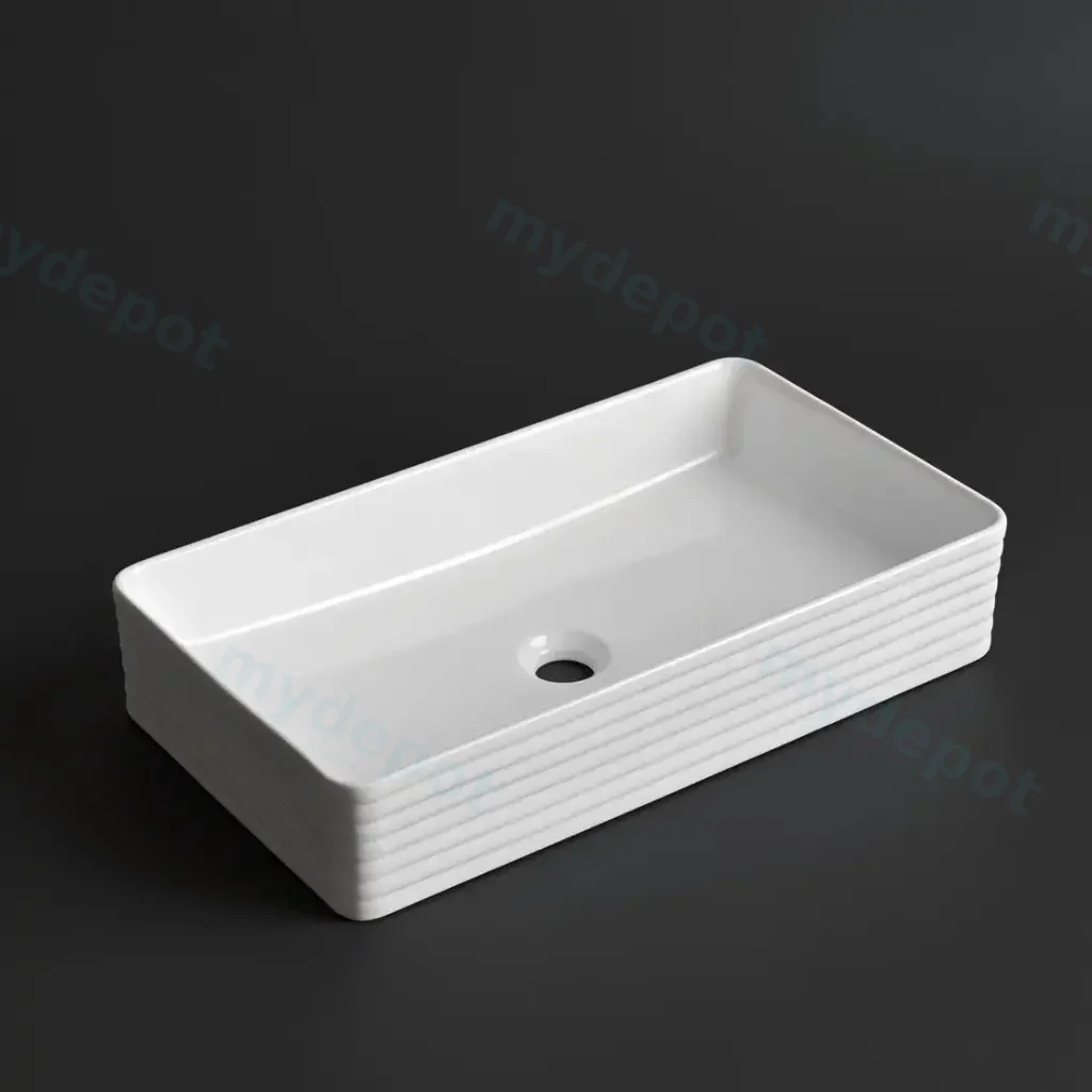600*340*110mm Gloss White With Fluted Design Above Counter Basin(32mm Nonoverflow)