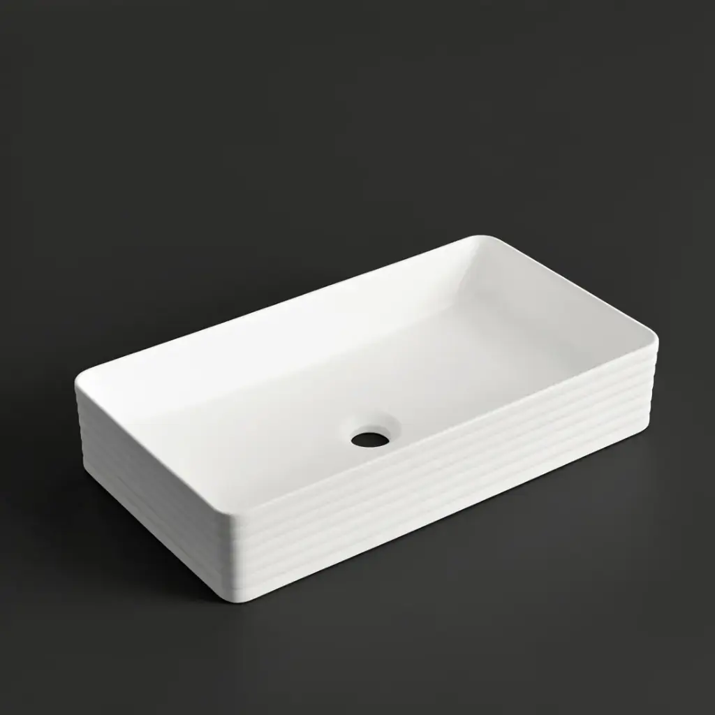 [41718] 600*340*110mm Matte White With Fluted Design Above Counter Basin(32mm Nonoverflow)
