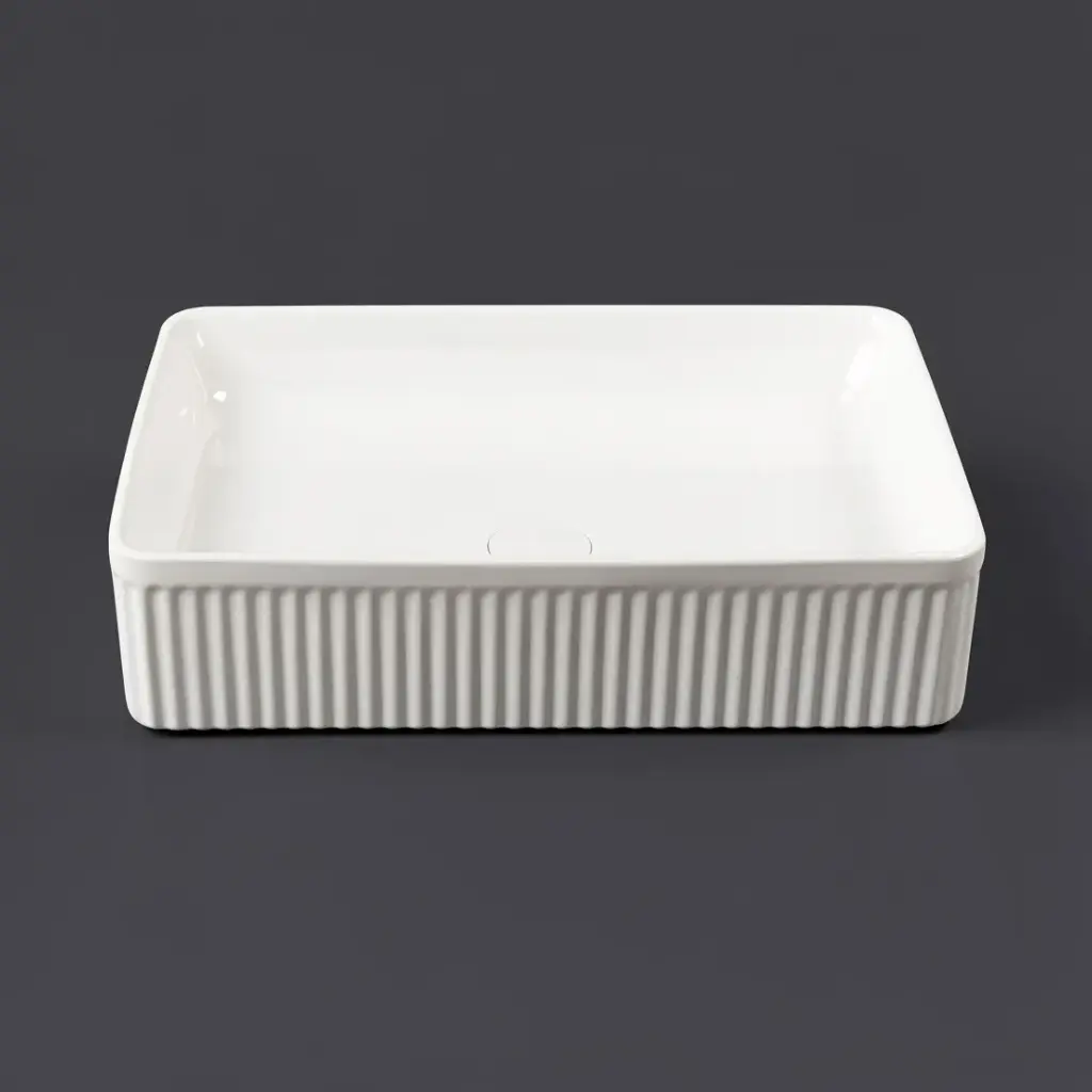 500*340*130mm Gloss White With Fluted Design Above Counter Basin(32mm Nonoverflow)