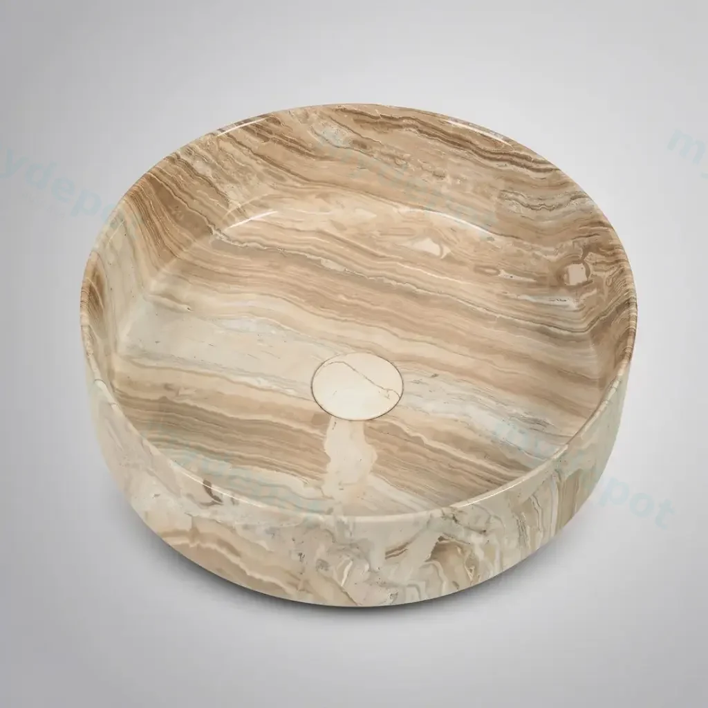 405*405*130mm Stone-look Glossy Finish Above Counter Basin(32mm Nonoverflow)
