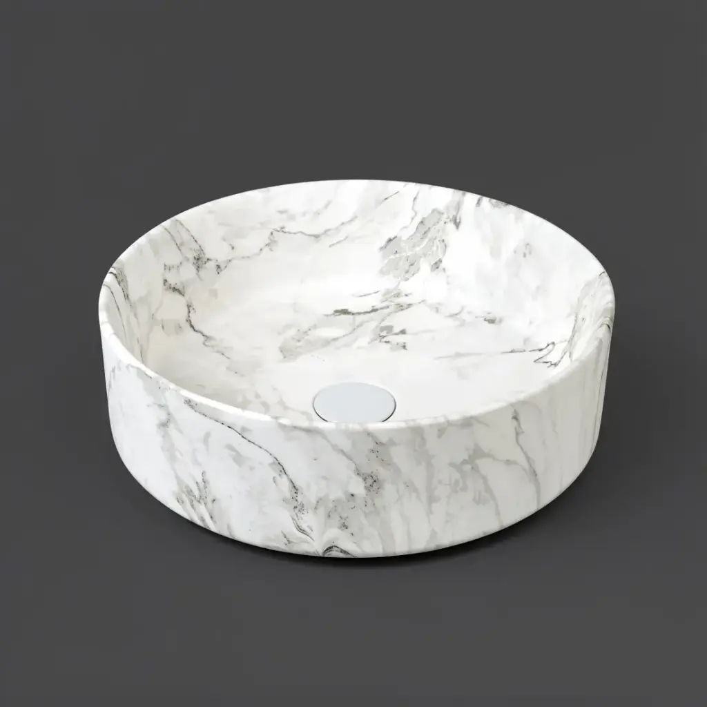 405*405*130mm Matte White With Delicate Stone-look Veining Above Counter Basin(32mm Nonoverflow)