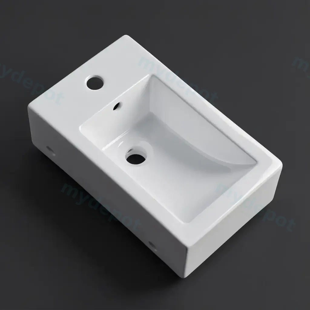 [41725] 460*280*170mm Gloss White Wall Hung Basin(32mm Overflow+1 Left Hand Tap Hole)