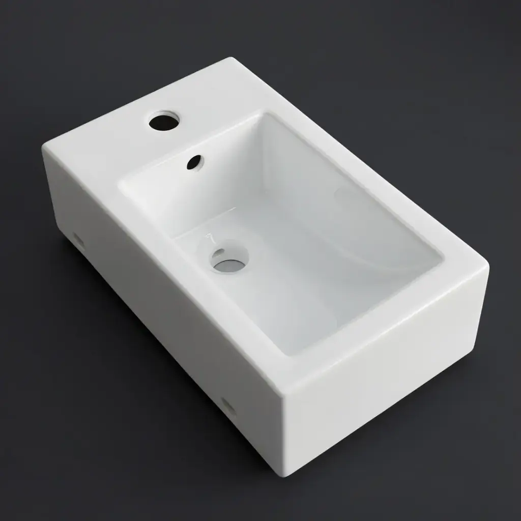 460*280*170mm Gloss White Wall Hung Basin(32mm Overflow+1 Right Hand Tap Hole)