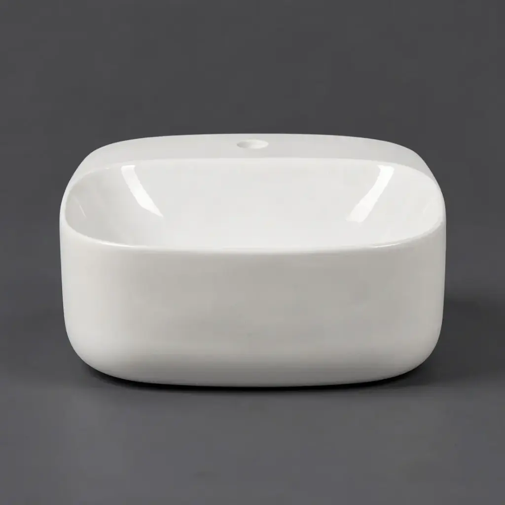 [41729] 420*420*155mm Gloss White Wall Hung Basin(32mm Nonverflow+1 Tap Hole)