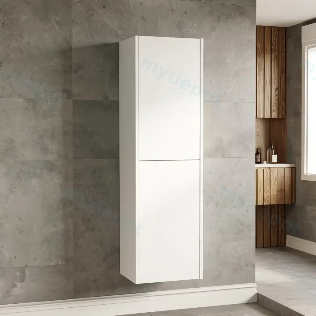 Customised Kiama Tall Boy Cabinet - Matte White - 400L x 300D x 1350H mm - 2 Doors