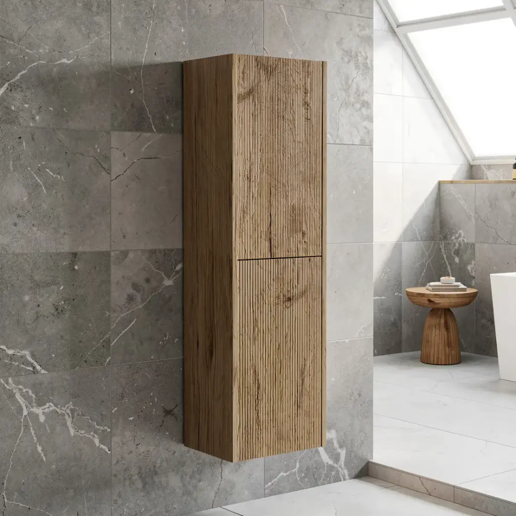 [98597/TB1350-PO-F] Customised Kiama Fluted Tall Boy Cabinet - Prime Oak - 400L x 300D x 1350H mm - 2 Doors