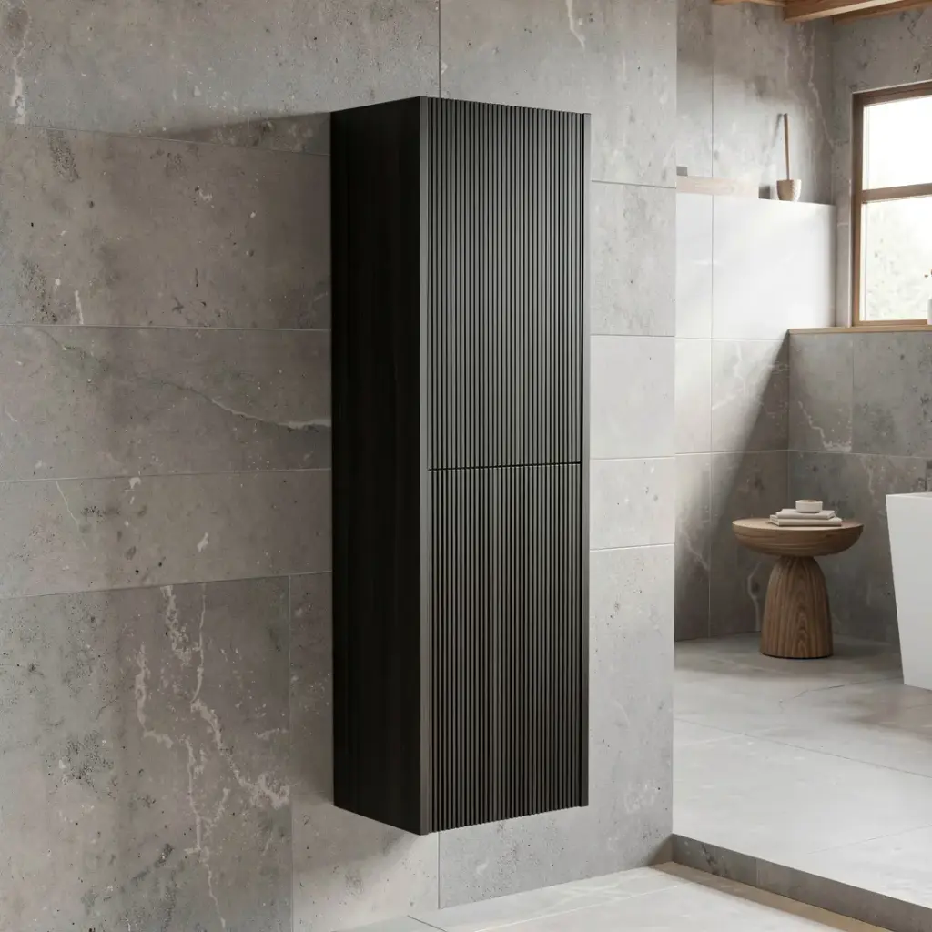 [98599/TB1350-BO-F] Customised Kiama Fluted Tall Boy Cabinet - Bottega Oak - 400L x 300D x 1350H mm - 2 Doors