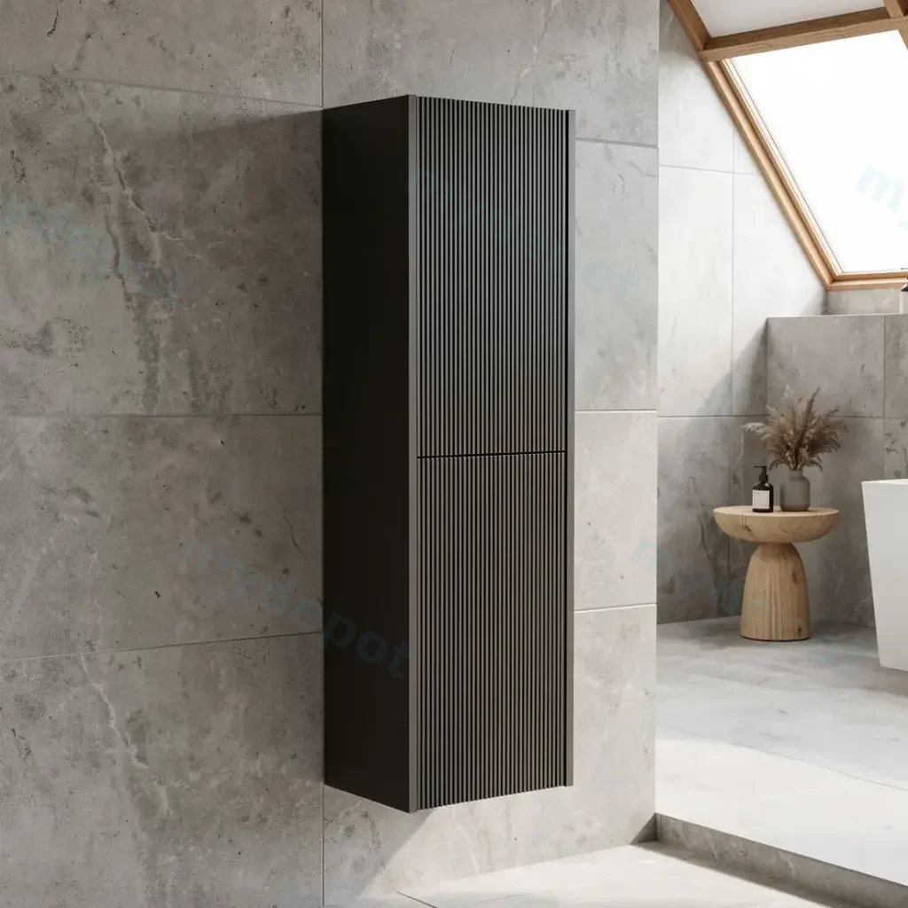 [98601/TB1350-MB-F] Customised Kiama Fluted Tall Boy Cabinet - Matte Black - 400L x 300D x 1350H mm - 2 Doors