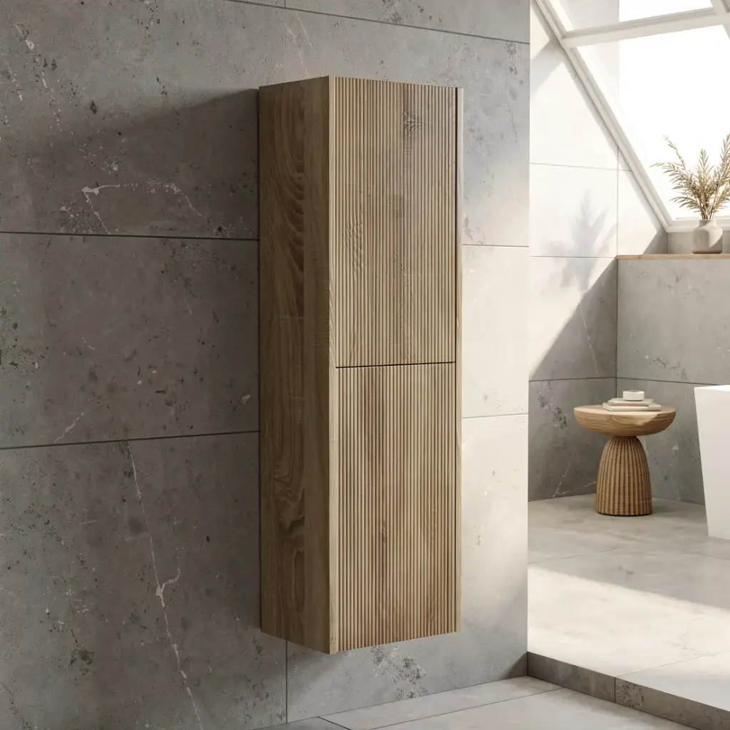 [98602/TB1350-WO-F] Customised Kiama Fluted Tall Boy Cabinet - White Oak - 400L x 300D x 1350H mm - 2 Doors