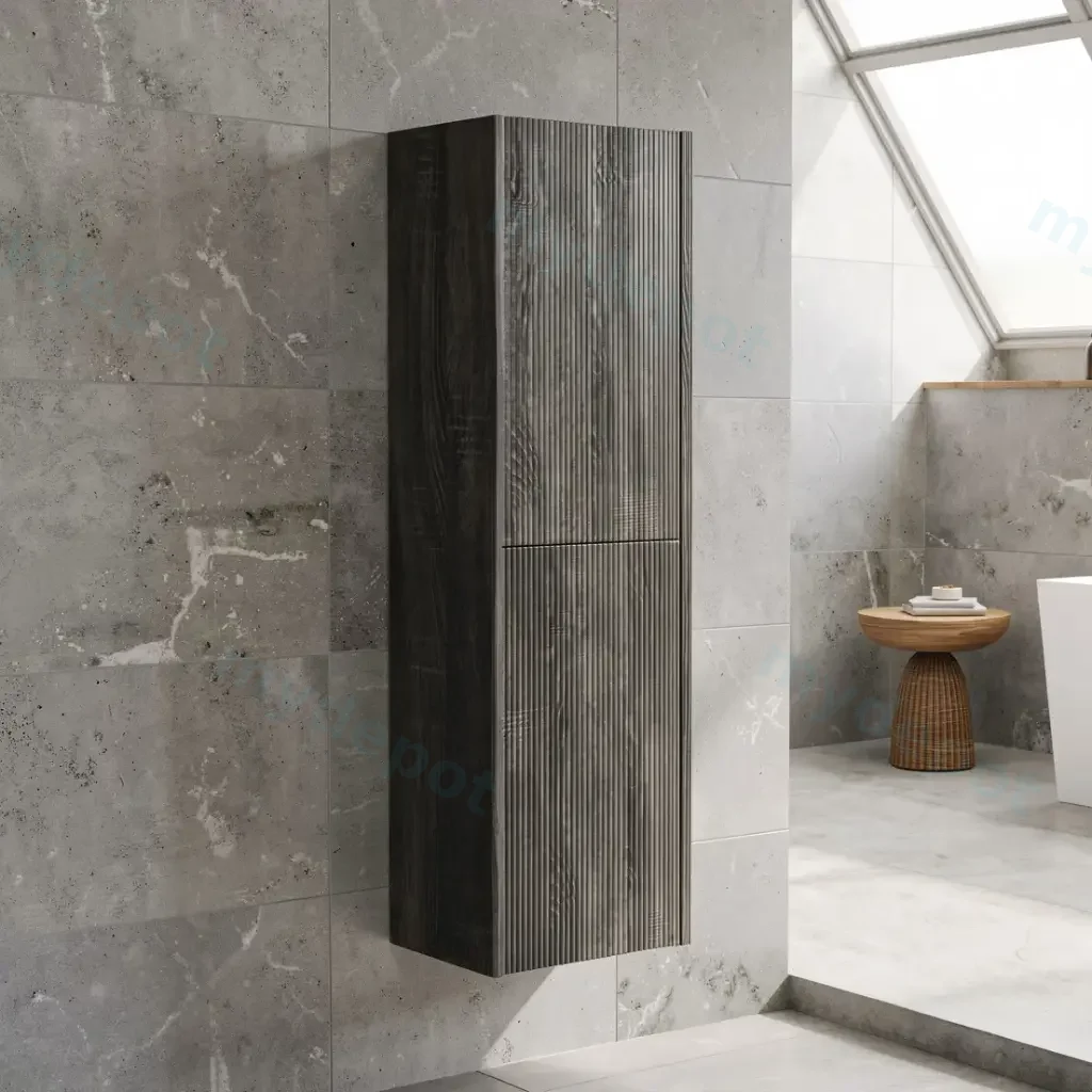 Customised Kiama Fluted Tall Boy Cabinet - Dark Grey - 400L x 300D x 1350H mm - 2 Doors