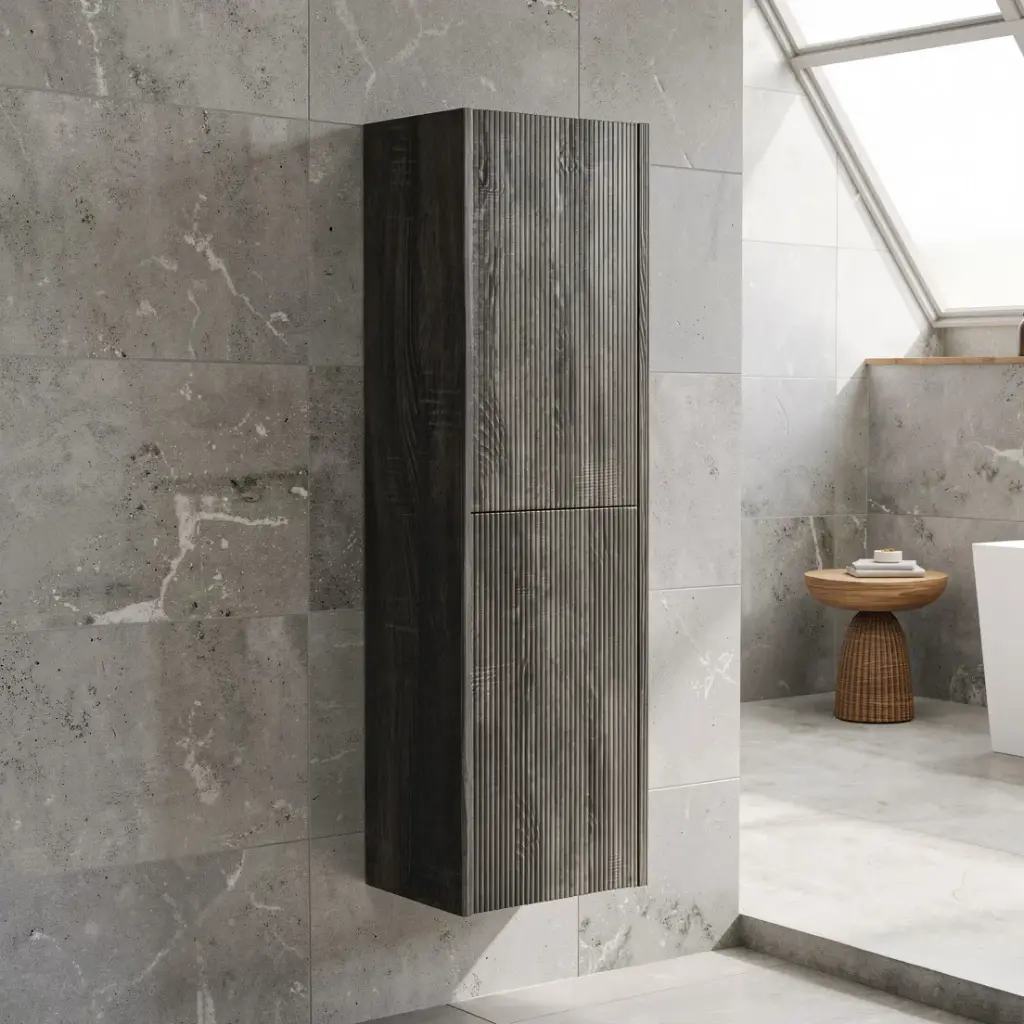 [98603/TB1350-DG-F] Customised Kiama Fluted Tall Boy Cabinet - Dark Grey - 400L x 300D x 1350H mm - 2 Doors