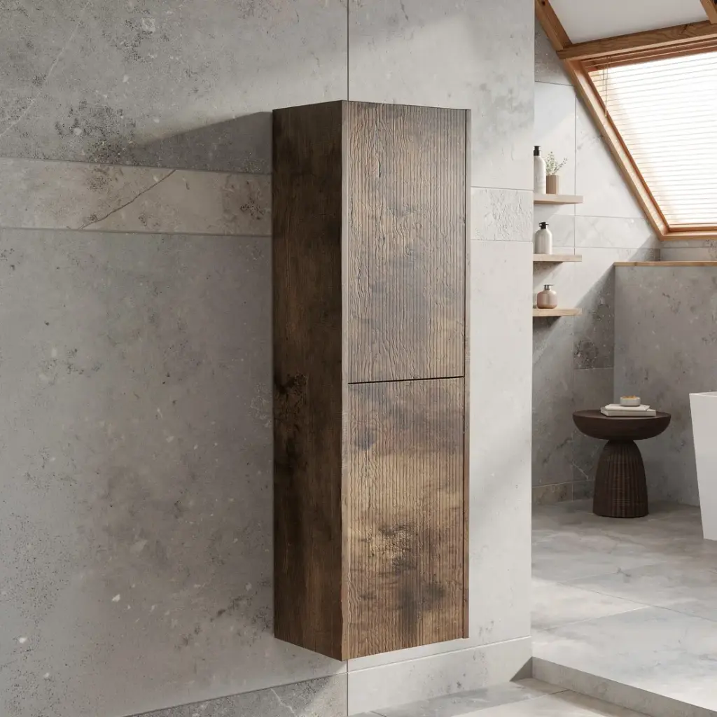 [98604/TB1350-DO-F] Customised Kiama Fluted Tall Boy Cabinet - Dark Oak - 400L x 300D x 1350H mm - 2 Doors