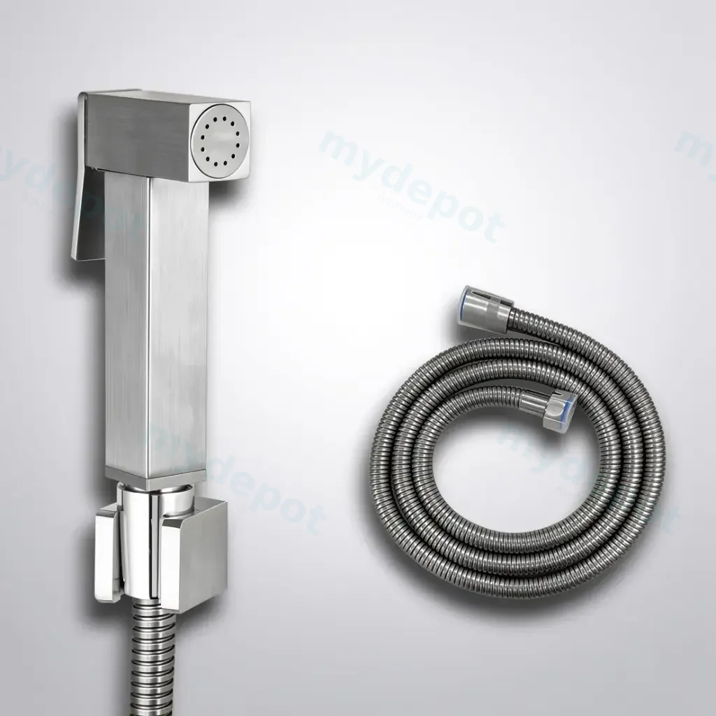 [42005] Square Brushed Nickel Brass Toilet Bidet Spray Kit With Stainless Steel Hose