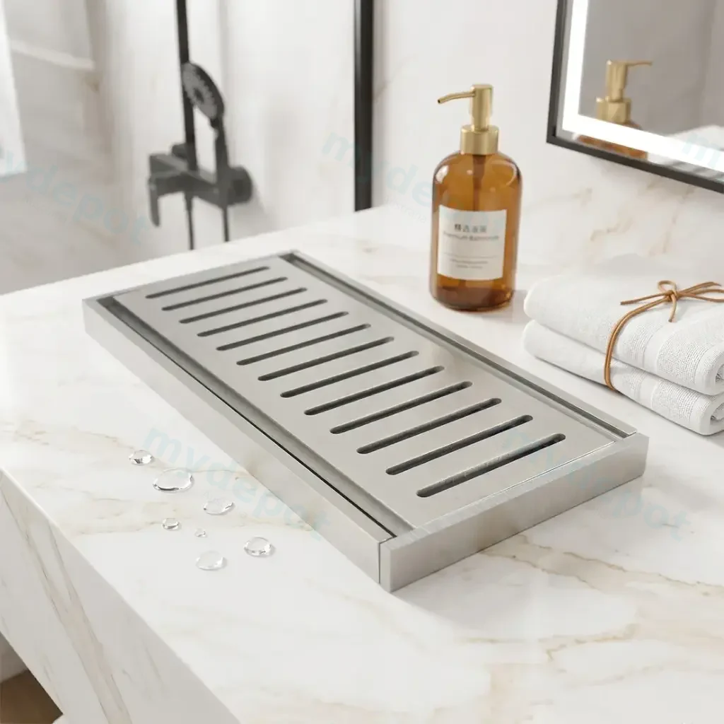 [42065] 100*100*35mm Muses Brushed Nickel Ezy Flow Floor Grate(Maximum 5600mm,50mm Waste)