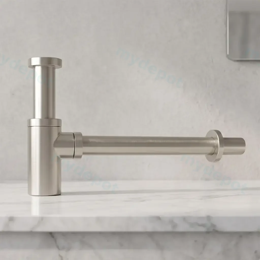 [42109] Round Brushed Nickel Bottle Trap 32mm